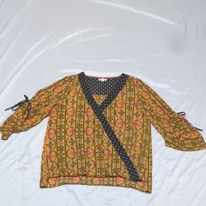Skylar & Jade Mustard Yellow Bohemian Cinch Sleeve Peasant Cross Front Blouse